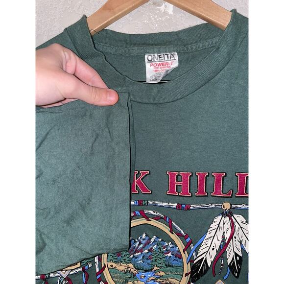 Vintage Black Hills Shirt South Dakota Green Native Graphic Tee Oneita VTG 90s - Picture 6 of 10